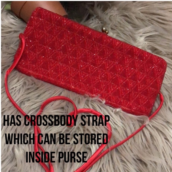 Vintage Beaded Clutch/Crossbody Bag-Red-10x4.5-Gorgeous-Holiday Must Have - Picture 3 of 17
